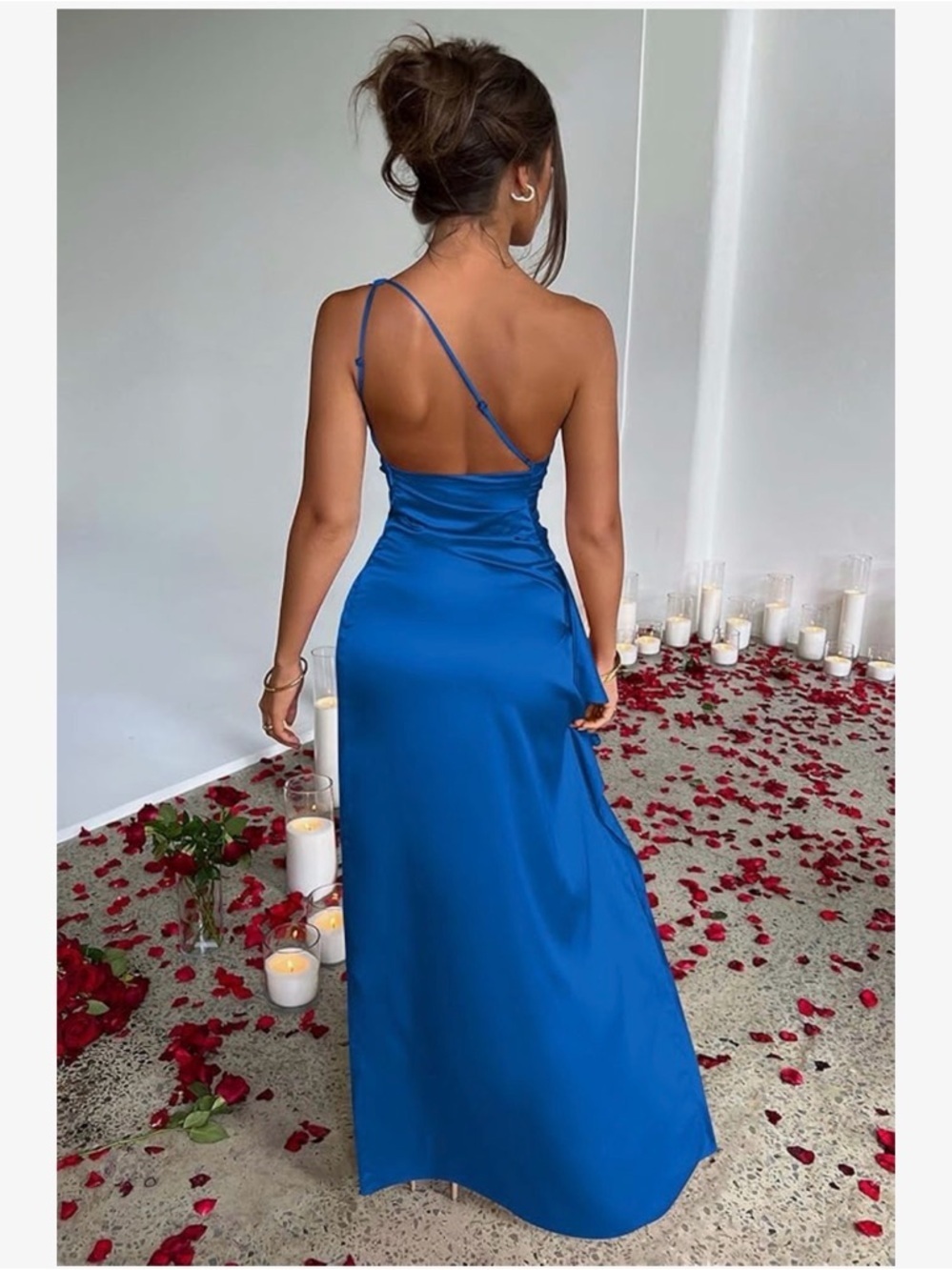 One-Shoulder Royal Blue Evening Gown with High Slit - Picture 2 of 3